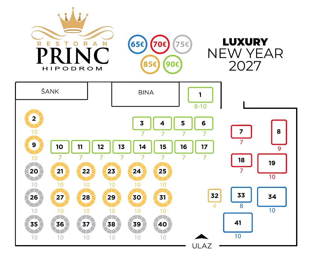 Mapa sedenja - Restoran Princ Nova godina